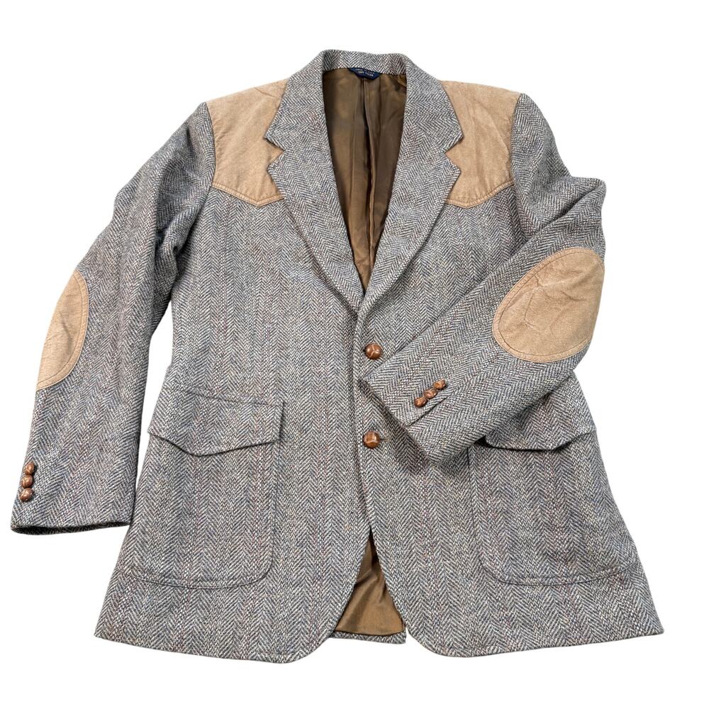 Vtg 70s Pendleton Western Jacket Coat Men's Herringbone Wool Suede Elbow Patches